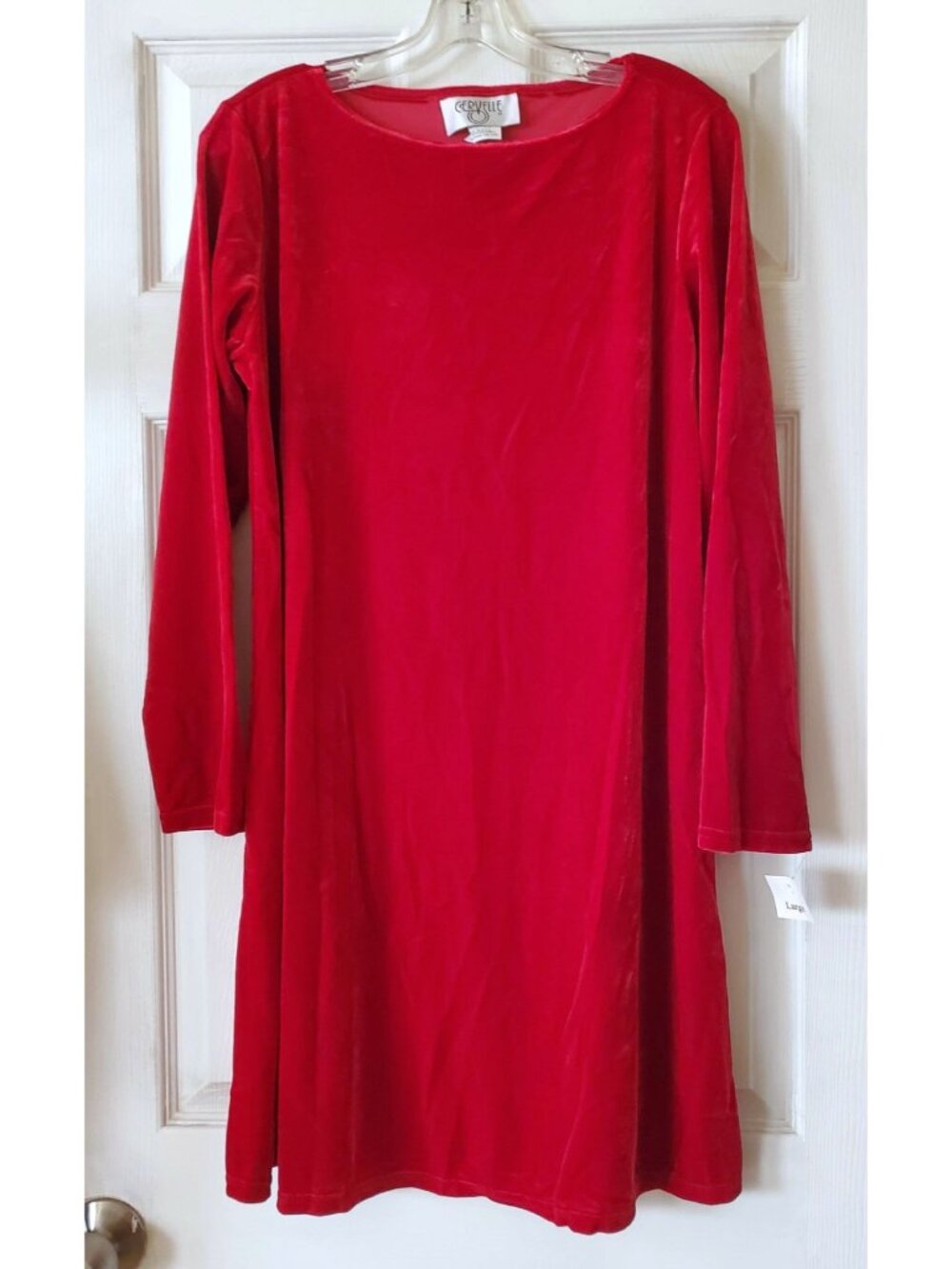 VINTAGE CERVELLE RED VELVET LONG SLEEVE DRESS SIZE L MADE IN USA NWT